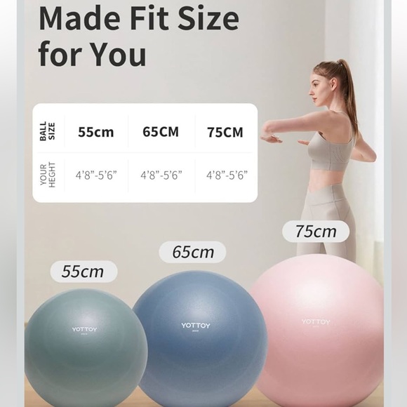 YOTTOY Anti-Burst Exercise Ball for Working Out, Yoga & Pregnancy — 26IN/58-65cm - Picture 4 of 4